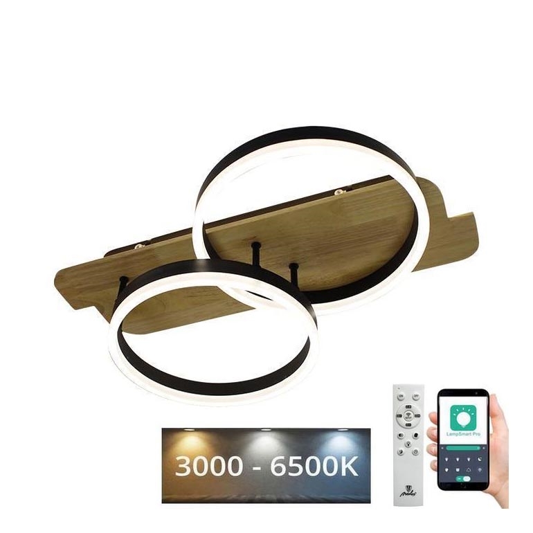 LED Prigušiva plafonjera LED/70W/230V 3000-6500K hrast + Daljinski upravljač