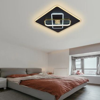LED Prigušiva plafonjera LED/90W/230V 3000-6500K crno + Daljinski upravljač