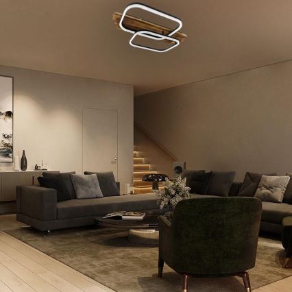 LED Prigušiva plafonjera LED/95W/230V 3000-6500K hrast + Daljinski upravljač
