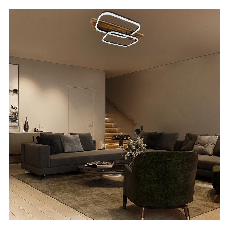 LED Prigušiva plafonjera LED/95W/230V 3000-6500K hrast + Daljinski upravljač