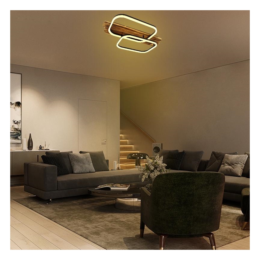 LED Prigušiva plafonjera LED/95W/230V 3000-6500K hrast + Daljinski upravljač