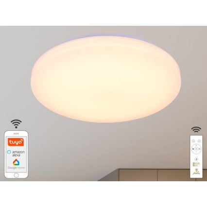 LED Prigušiva plafonjera OPAL LED/48W/230V 2700-6500K Wi-Fi Tuya bela + Daljinski upravljač