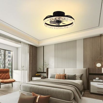LED Prigušiva plafonjera sa ventilatorom LED/35W/230V 3000-6500K crno + Daljinski upravljač