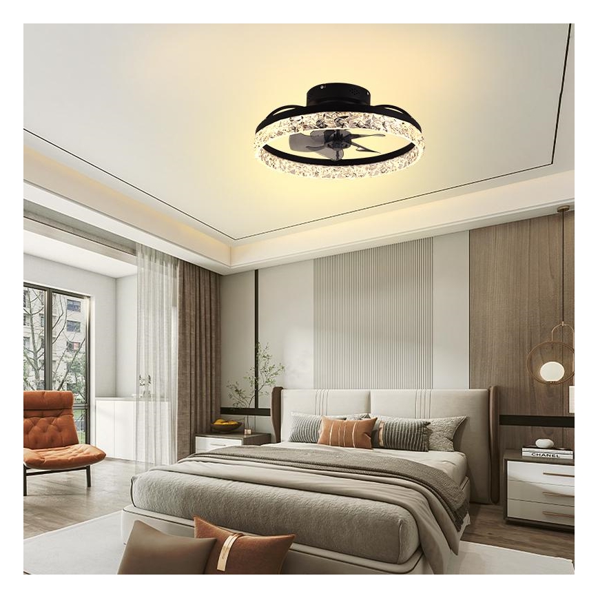 LED Prigušiva plafonjera sa ventilatorom LED/35W/230V 3000-6500K crno + Daljinski upravljač