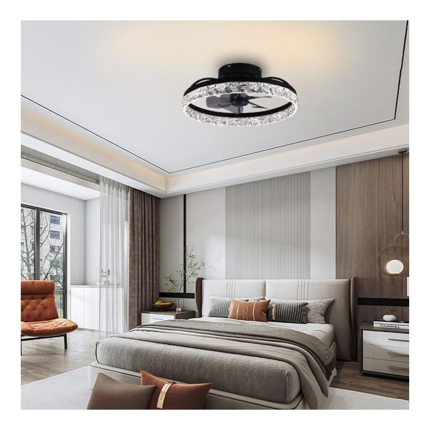 LED Prigušiva plafonjera sa ventilatorom LED/35W/230V 3000-6500K crno + Daljinski upravljač