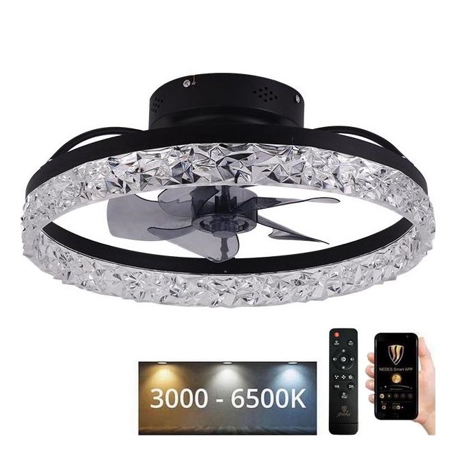 LED Prigušiva plafonjera sa ventilatorom LED/35W/230V 3000-6500K crno + Daljinski upravljač