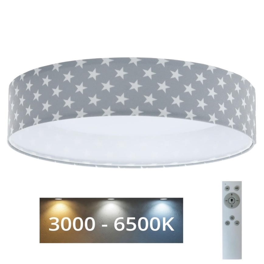 LED Prigušiva plafonjera SMART GALAXY KIDS LED/24W/230V 3000-6500K zvezdice sivo/bela + Daljinski upravljač