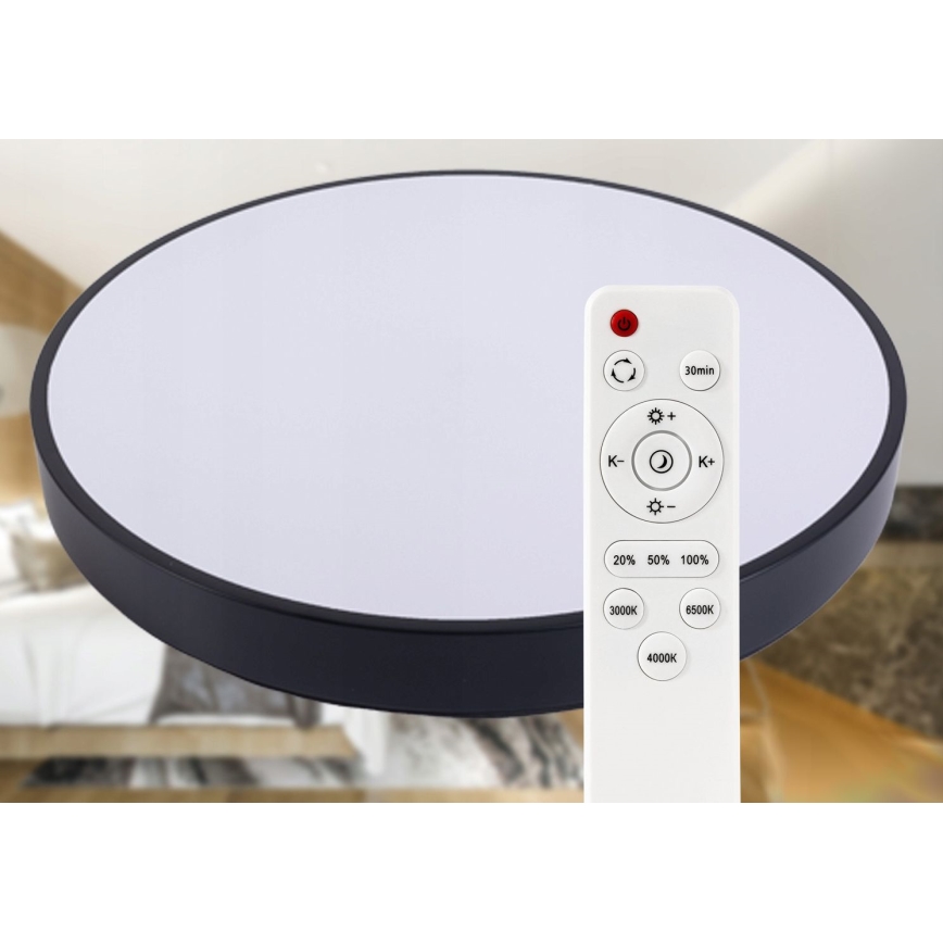 LED prigušiva stropna svetiljka LED/50W/230V 3000-6500K prečnik 50 cm crna + daljinski upravljač