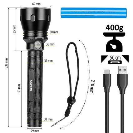 LED prigušiva punjiva baterijska lampa LED/20W/5V IPX5 1570 lm 8400 mAh