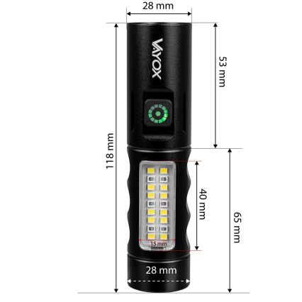 LED Prigušiva punjiva baterijska lampa sa crveno svetlo LED/5W/5V IPX4 250 Im 2000 mAh