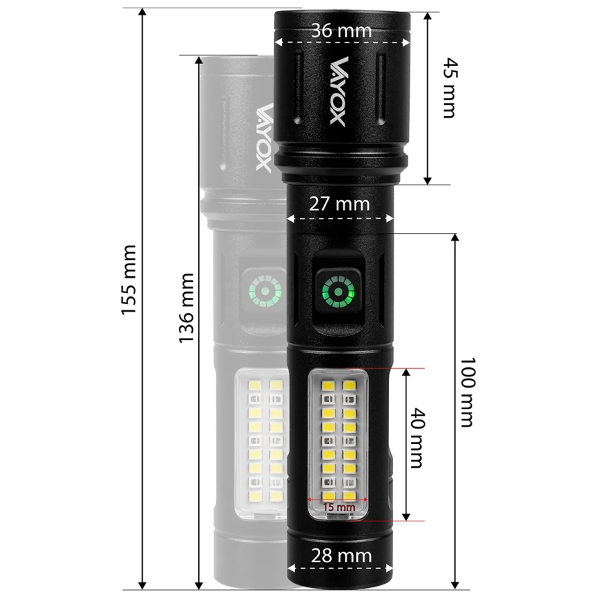 LED Prigušiva punjiva baterijska lampa sa crveno svetlo LED/5W/5V IPX4 260 Im 2000 mAh