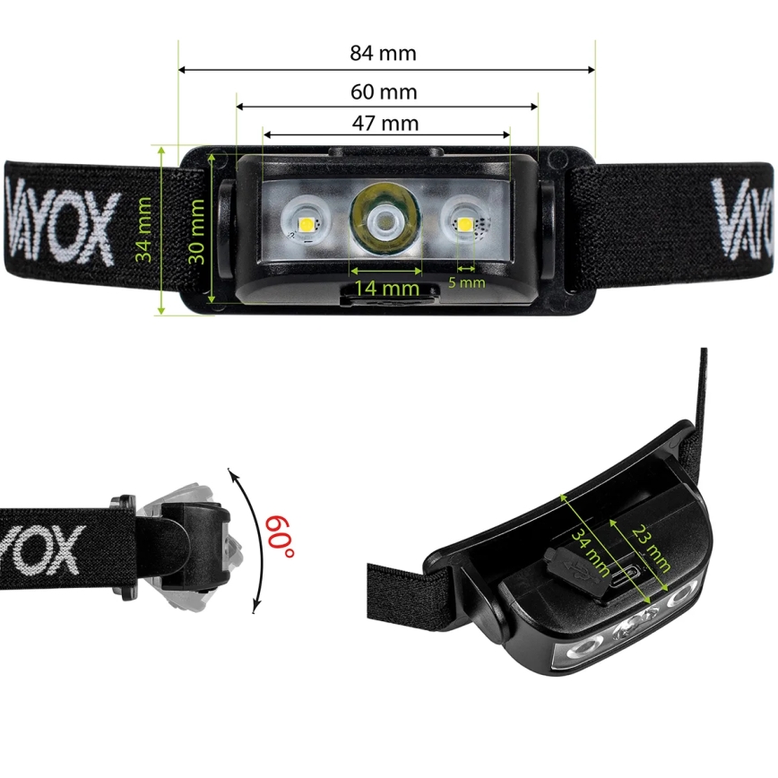 LED Prigušiva punjiva čeona lampa 3xLED/5V IPX4 100 Im 1200 mAh