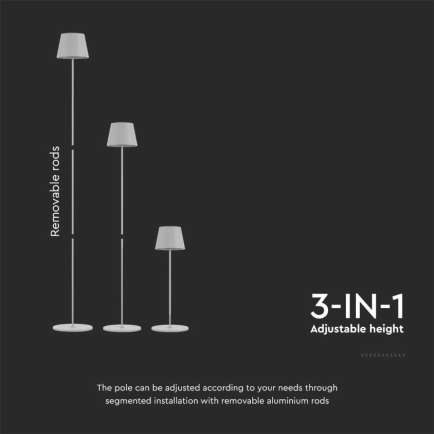 LED Prigušiva punjiva podna lampa 3u1 LED/4W/5V 4400 mAh 3000K IP54 bela