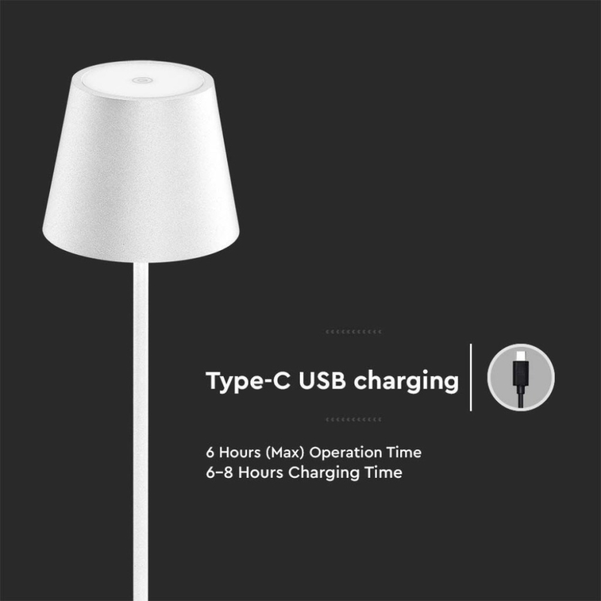LED Prigušiva punjiva podna lampa 3u1 LED/4W/5V 4400 mAh 3000K IP54 bela