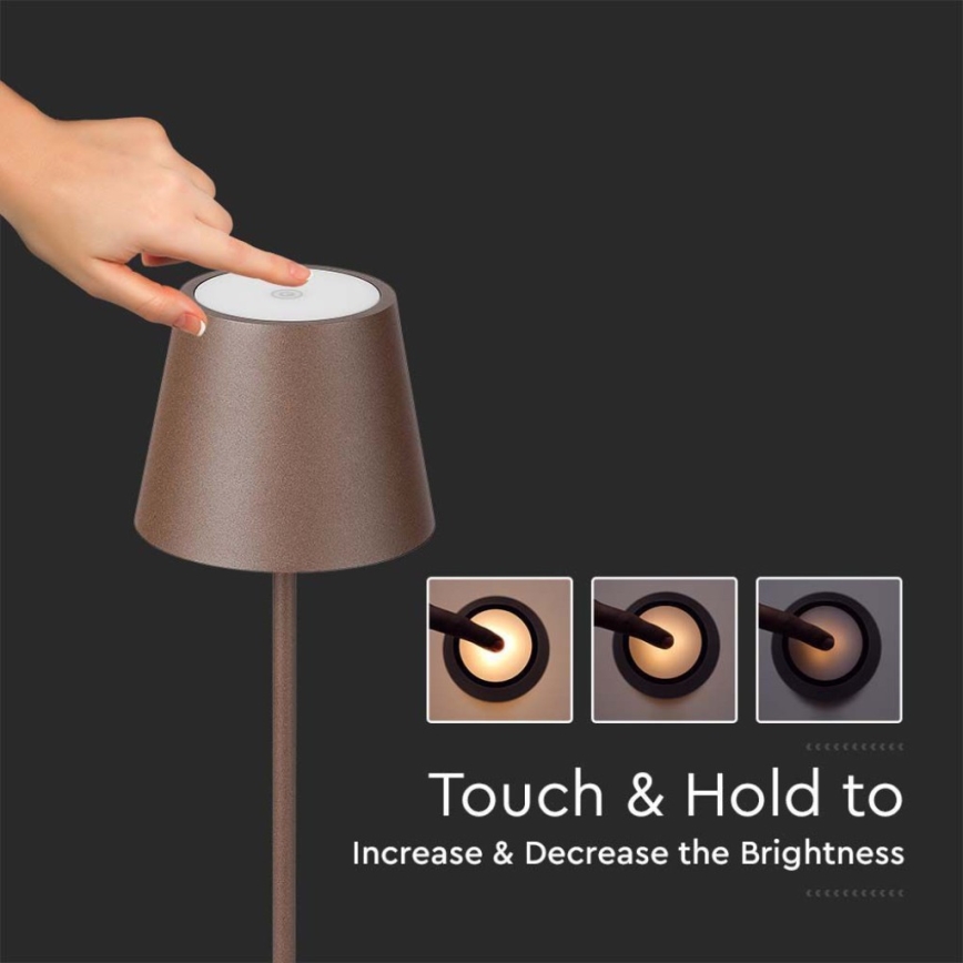 LED Prigušiva punjiva podna lampa 3u1 LED/4W/5V 4400 mAh 3000K IP54 braon