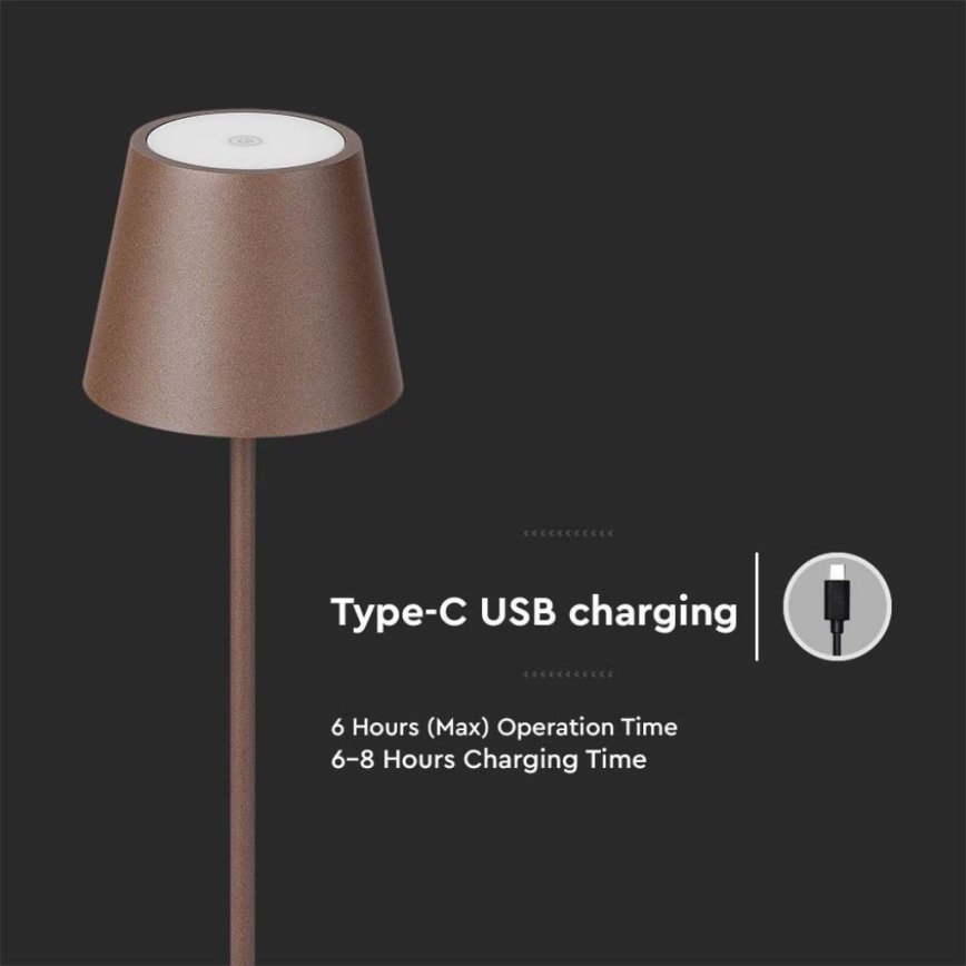 LED Prigušiva punjiva podna lampa 3u1 LED/4W/5V 4400 mAh 3000K IP54 braon