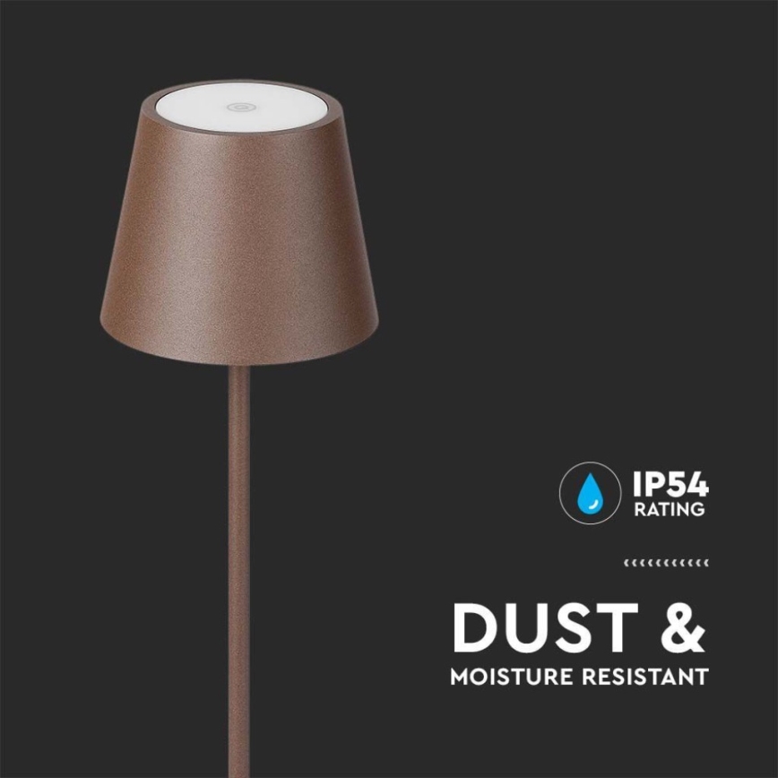 LED Prigušiva punjiva podna lampa 3u1 LED/4W/5V 4400 mAh 3000K IP54 braon