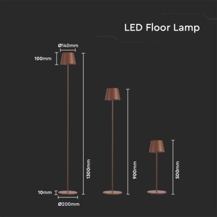 LED Prigušiva punjiva podna lampa 3u1 LED/4W/5V 4400 mAh 3000K IP54 braon