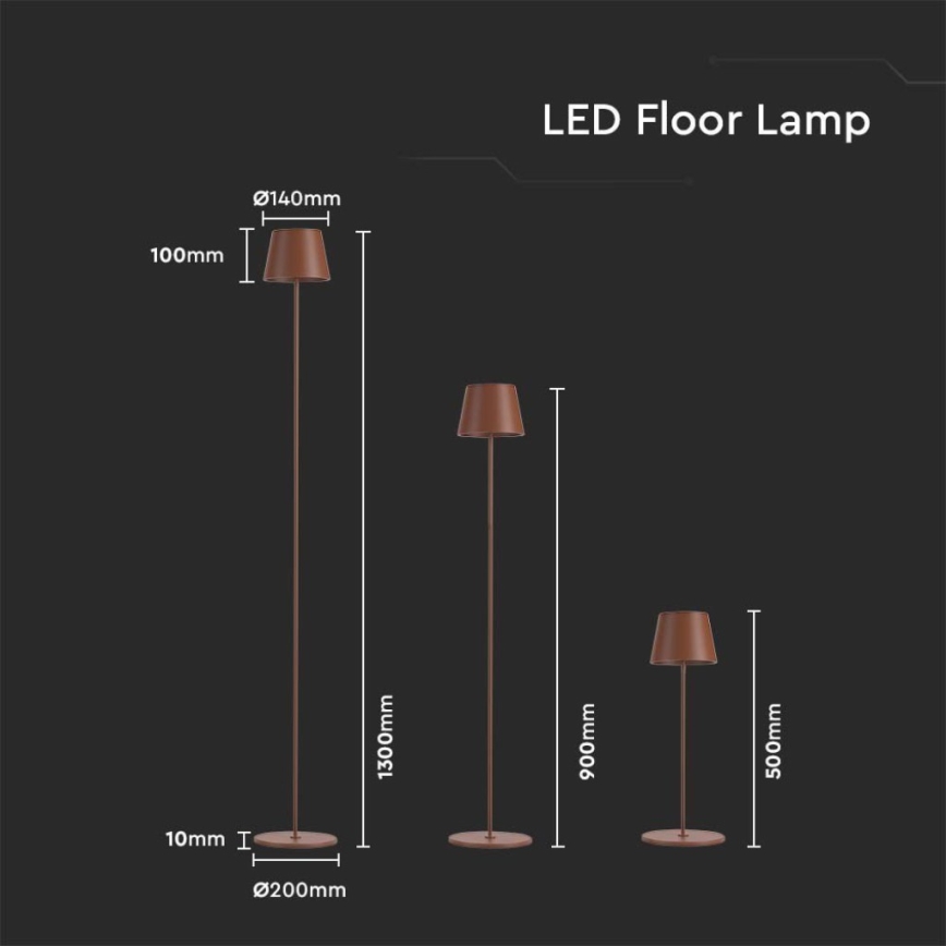 LED Prigušiva punjiva podna lampa 3u1 LED/4W/5V 4400 mAh 3000K IP54 braon