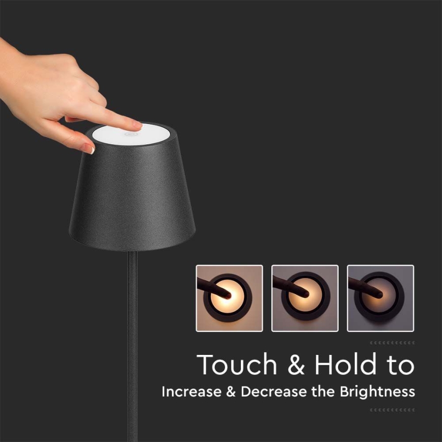 LED Prigušiva punjiva podna lampa 3u1 LED/4W/5V 4400 mAh 3000K IP54 crno