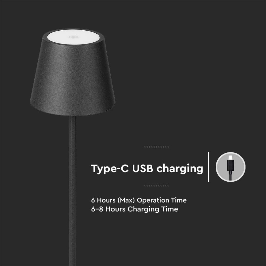 LED Prigušiva punjiva podna lampa 3u1 LED/4W/5V 4400 mAh 3000K IP54 crno