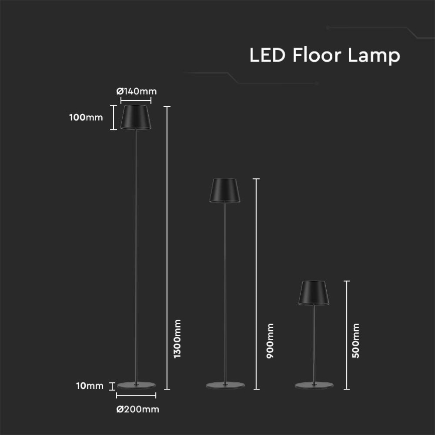 LED Prigušiva punjiva podna lampa 3u1 LED/4W/5V 4400 mAh 3000K IP54 crno