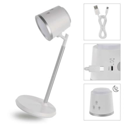 LED Prigušiva punjiva stona lampa 4u1 LED/6W/3,7V 3000K/4000K/6500K 1500mAh bela