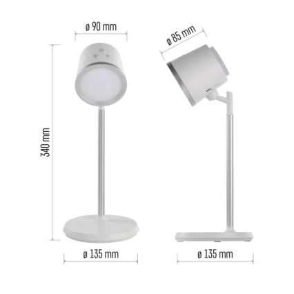 LED Prigušiva punjiva stona lampa 4u1 LED/6W/3,7V 3000K/4000K/6500K 1500mAh bela