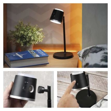 LED Prigušiva punjiva stona lampa 4u1 LED/6W/3,7V 3000K/4000K/6500K 1500mAh crno