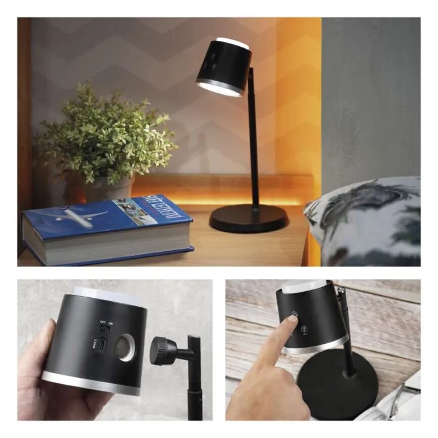 LED Prigušiva punjiva stona lampa 4u1 LED/6W/3,7V 3000K/4000K/6500K 1500mAh crno