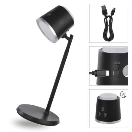 LED Prigušiva punjiva stona lampa 4u1 LED/6W/3,7V 3000K/4000K/6500K 1500mAh crno