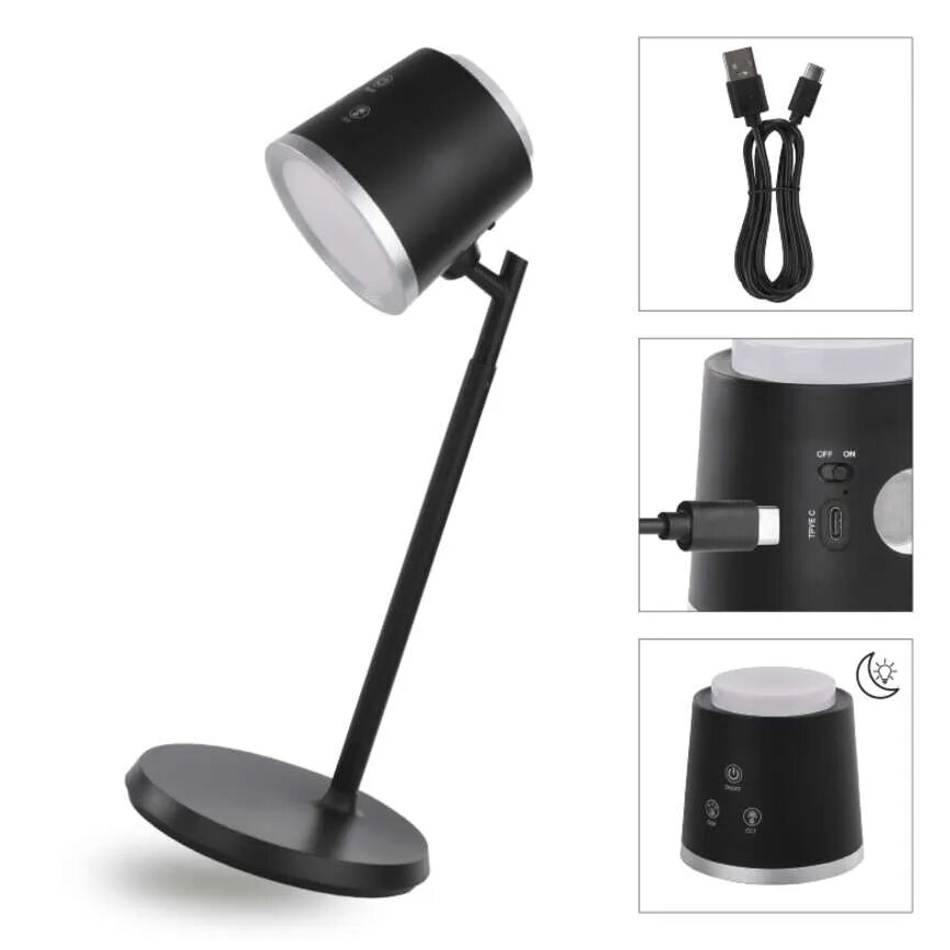 LED Prigušiva punjiva stona lampa 4u1 LED/6W/3,7V 3000K/4000K/6500K 1500mAh crno