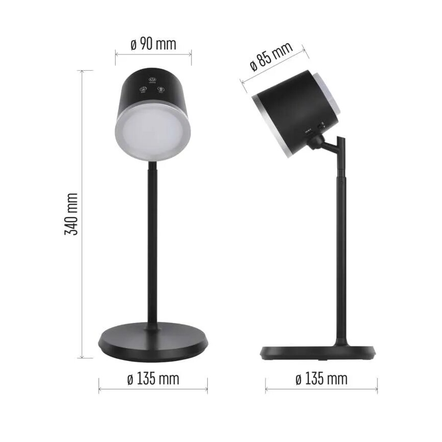 LED Prigušiva punjiva stona lampa 4u1 LED/6W/3,7V 3000K/4000K/6500K 1500mAh crno