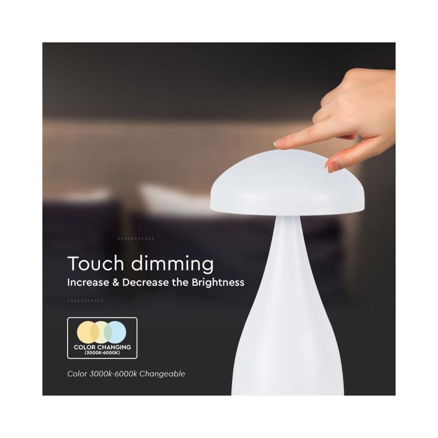 LED Prigušiva punjiva stona lampa na dodir LED/1W/5V 3000-6000K 1800 mAh bela