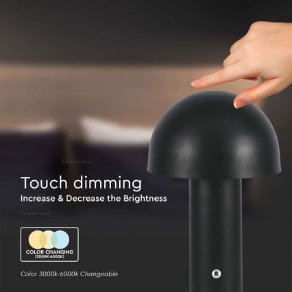 LED Prigušiva punjiva stona lampa na dodir LED/1W/5V 3000-6000K 1800 mAh crno