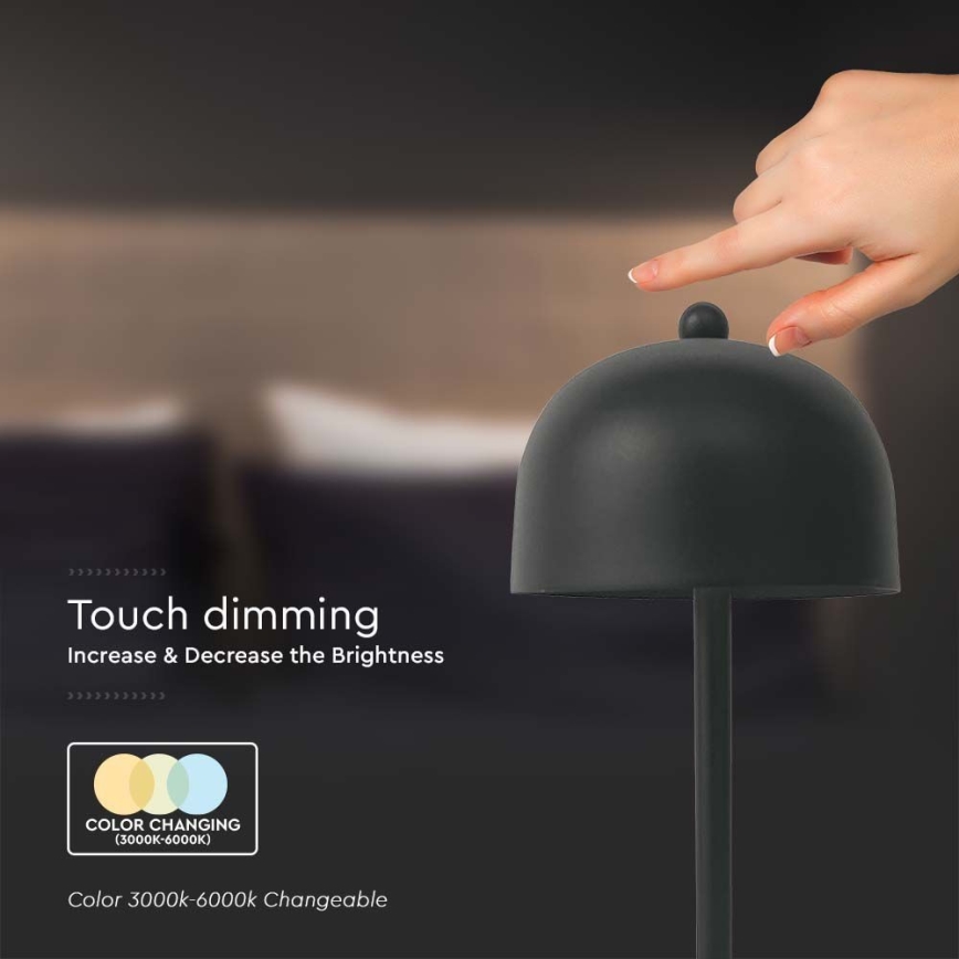 LED Prigušiva punjiva stona lampa na dodir LED/1W/5V 3000-6000K 1800 mAh crno