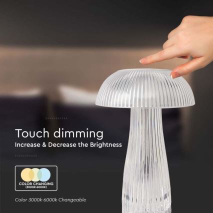 LED Prigušiva punjiva stona lampa na dodir LED/1W/5V 3000-6000K 1800 mAh prozirna