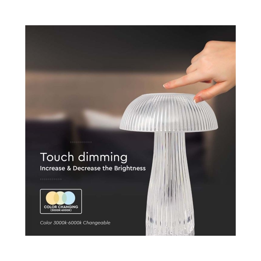 LED Prigušiva punjiva stona lampa na dodir LED/1W/5V 3000-6000K 1800 mAh prozirna