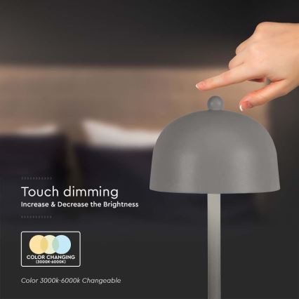 LED Prigušiva punjiva stona lampa na dodir LED/1W/5V 3000-6000K 1800 mAh sivo