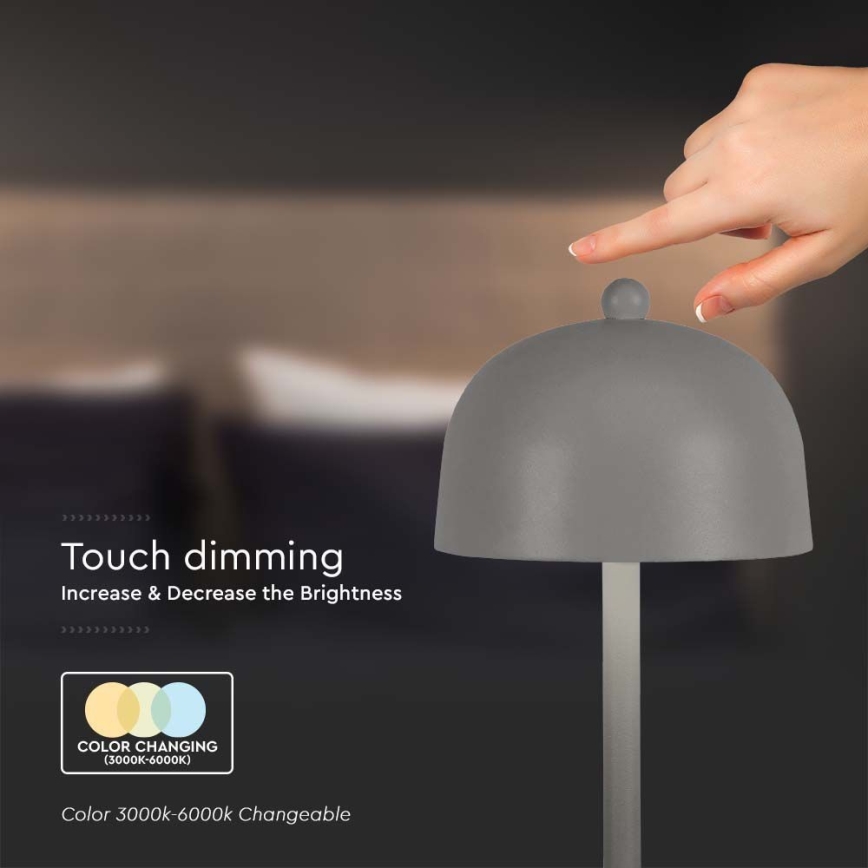 LED Prigušiva punjiva stona lampa na dodir LED/1W/5V 3000-6000K 1800 mAh sivo