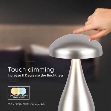 LED Prigušiva punjiva stona lampa na dodir LED/1W/5V 3000-6000K 1800 mAh srebrno