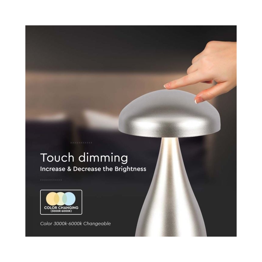 LED Prigušiva punjiva stona lampa na dodir LED/1W/5V 3000-6000K 1800 mAh srebrno