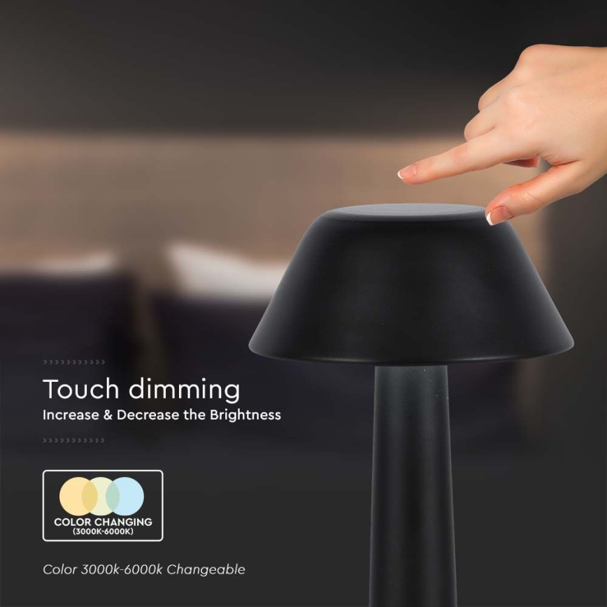 LED Prigušiva punjiva dodirna stona lampa LED/1W/5V 3000-6000K 1800 mAh crno