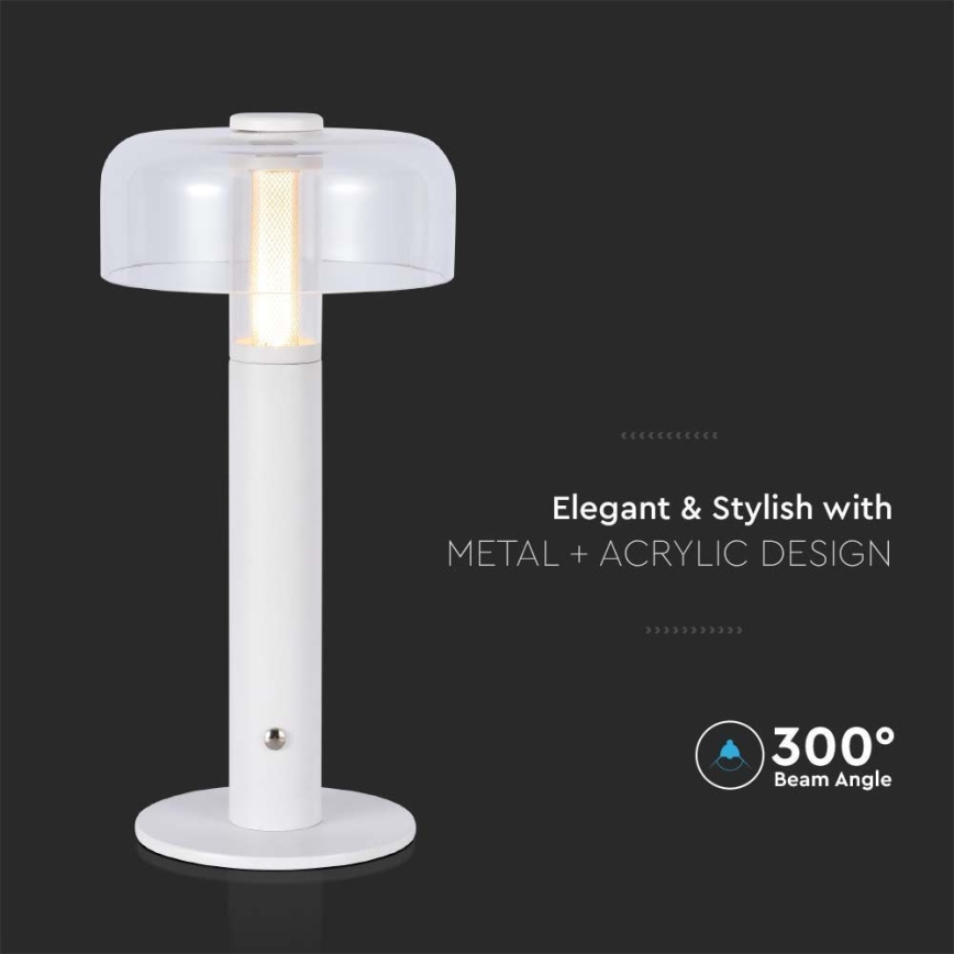 LED Prigušiva punjiva stona lampa na dodir LED/1W/5V 3000K 1800 mAh bela