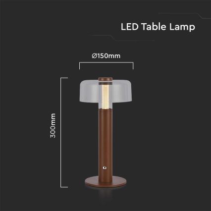 LED Prigušiva punjiva stona lampa na dodir LED/1W/5V 3000K 1800 mAh braon