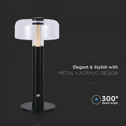 LED Prigušiva punjiva stona lampa na dodir LED/1W/5V 3000K 1800 mAh crno