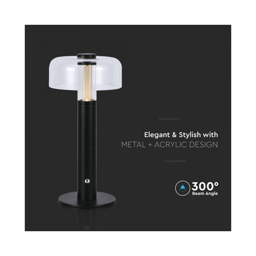 LED Prigušiva punjiva stona lampa na dodir LED/1W/5V 3000K 1800 mAh crno