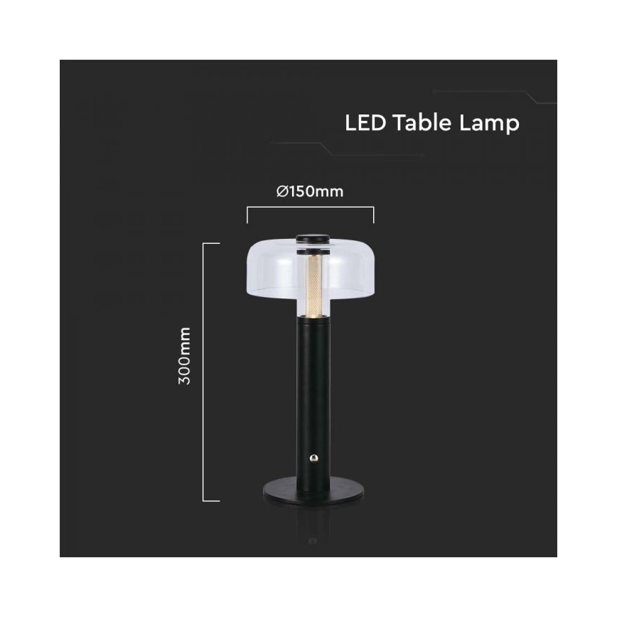 LED Prigušiva punjiva stona lampa na dodir LED/1W/5V 3000K 1800 mAh crno