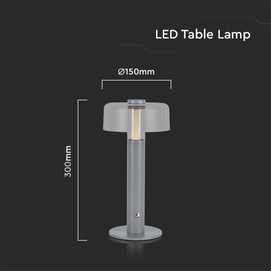 LED Prigušiva punjiva stona lampa na dodir LED/1W/5V 3000K 1800 mAh sivo