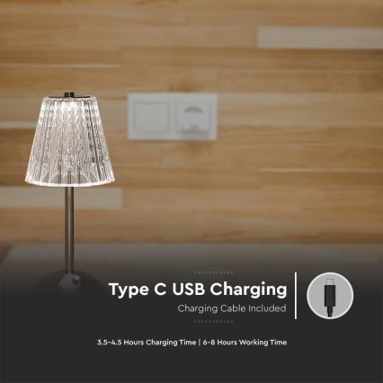 LED Prigušiva punjiva dodirna stona lampa LED/2,4W/5V 3000-6000K 1800 mAh sjajni krom